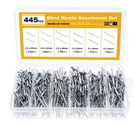 Knpwer 445 Pzas Remaches Ciegos de Cabeza Abovedada de Aluminio, Remaches Pop de Extremo Cerrado, 6 Tamaños de Clavos Sujetadores de Extremo Abierto Autotaponantes, Kit Surtido de Remaches Pop de