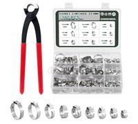 Knpwer - Collares de sujeción de oreja únicos, acero inoxidable 304,9 tamaños con anillos de 6-25,6 mm, collares de sujeción simples,abrazadera de sujeción sin cojinete