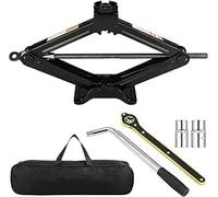 Knpwer Gato hidráulico con rueda de cruz, gato de tijera para coche, carga de 3 toneladas (6,600 libras), juego de elevadores de coche, con llaves de trinquete y llaves telescópicas, con 2 enchufes