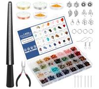 Knpwer Juego de 1600 piezas + perlas de cristal de piedras preciosas, juego de fabricación de joyas de 28 colores para joyas de piedras preciosas, anillos para hacer tú mismo, juego de manualidades