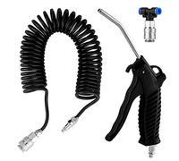 Knpwer Pistola de soplado de aire (5 m, manguera espiral, manguera flexible para camiones para limpieza de polvo, enchufe (negro)