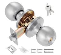 Knpwer Pomo de puerta con cerradura, pomo de puerta de metal, pomo de bola giratoria, tirador de puerta redondo, manilla de puerta (Estilo 2, Plata)