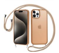 Knrlqim Funda con Cuerda para iPhone 15 Pro MAX, Carcasa con Cordón Colgante, Protección Antigolpes Mate Translúcida, Funda Silicona TPU con Cuerda Ajustable, Tacto Suave & Anti-Huellas Case, Marrón