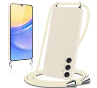 Knrlqim Funda con Cuerda para Samsung Galaxy A15 4G 6,5",Silicona Líquida Carcasa Antigolpes Case con Correa Colgante Ajustable Collar Correa de Cuello Cadena Cordón para Samsung A15,Beige