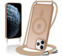 Knrlqim Funda Magnética con Cuerda para iPhone 11 Pro,Carcasa Translúcida Mate PC Suave TPU Antigolpes Case con Correa Colgante Ajustable Cordon Cordón,[Compatible con mag Safe],Caqui