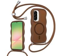 Knrlqim Funda Magnética con Cuerda para Samsung Galaxy A56 5G,Carcasa con Correa Colgante Ajustable Cordon Cordón,Marco de Onda Translúcida Mate Antigolpes Case,Caqui
