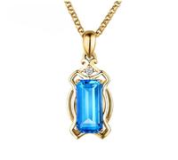 KnSam 9K/14K/18K Gold Damen Kette Vintage, 2ct Blau Topacio Anhänger Halsketten für Frauen Elegant Klassiker Rectangular, Gelbgold Au 375/585/750 Damenkette Diamond Echtschmuck 40+5 CM, Oro de 14