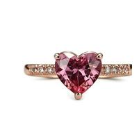 KnSam Alianzas de boda auténticas de oro blanco Au 375/585/750, anillo solitario con corazón creado con laboratorio rosa zafiro rosa tallado en corazón, 9 K/14 K/18 K, oro blanco, para parejas