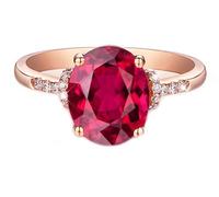 KnSam Alianzas de boda de oro rosa de 18 quilates 750, clásico anillo de boda hueco con laboratorio, rubí, corte ovalado, rojo, joyas de oro rosa de 18 quilates, talla 49 - 70, Oro rosa de 18 quilates