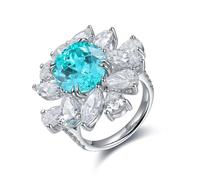 KnSam Alianzas de plata de ley S925, anillo de boda con flores de 9,79 ct, creado en laboratorio, turmalina ovalada, azul lago, plata de ley, joyas auténticas, talla 47-62, Plata de ley, Laboratorio