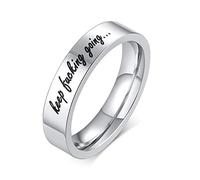 KnSam Anillo de acero inoxidable para hombre, anillo de compromiso, para hombre, con texto "Keep Fucking Going", unisex, color plateado