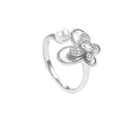 KnSam Anillo de boda Au 375/585/750 oro blanco auténtico joyas con perla, mariposa blanca oro 9 K/14 K/18 K parejas anillos moissanite tallas 47-65, Platino, Perla
