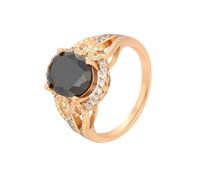 KnSam Anillo de boda Au 375/585/750, oro rosa, oro auténtico, joyas con ónix negro ovalado, lujoso, oro rosa de 9 K/14 K/18 K, talla 47-65, Oro rosa de 18 quilates, Ónix