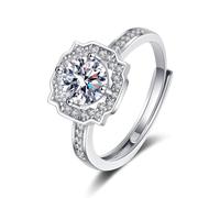 KnSam Anillo de boda auténtico de oro blanco 750, anillo solitario de diamante con diseño de flores con diamante creado en laboratorio, anillo de compromiso de 18 K, plata, talla 47 - 65, Oro blanco