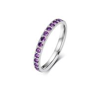 KnSam Anillo de boda de acero inoxidable de 3 mm, anillo de eternidad, fino y pequeño, con circonitas, para mujer, Acero inoxidable, Circonita cúbica