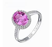 KnSam Anillo de boda de oro blanco 750 de 18 K, creado en laboratorio, zafiro rosa, banda de boda clásica, talla 49 - 70, Oro blanco de 18 quilates (750), Moissanita Laboratorio Creado Rosa Zafiro