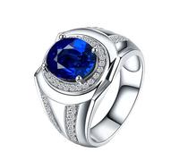 KnSam Anillo de boda de oro blanco 750, zafiro creado en laboratorio, banda de boda clásica de corte ovalado azul, moissanita, anillo de compromiso de 18 quilates, talla 49 - 70, Oro blanco de 18