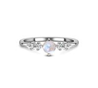 KnSam Anillo de boda de oro blanco Au375, estrechos anillos de pareja con piedra lunar multicolor, banda de boda de diamante de 9 quilates, talla 48 (15,3)