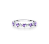 KnSam Anillo de boda de oro blanco auténtico de 9 K/14 K/18 K, elegante fila de corazón con zafiro azul de corazón, moissanit banda de boda Au 375/585/750 oro blanco, talla 47-65, Oro blanco 375 de 9