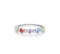KnSam Anillo de boda de oro blanco auténtico de 9 K/14 K/18 K, elegante fila de corazón con zafiro azul de corazón, moissanit banda de boda Au 375/585/750 oro blanco, talla 47-65, Platino 950, Rubí