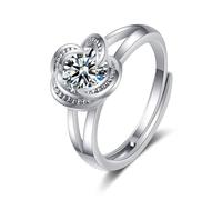 KnSam Anillo de boda Moissanit, alianzas de boda con trébol de 18 quilates Au750, oro blanco, oro 750, anillos de pareja, plata, talla 47-65, Oro blanco de 18 quilates (750), Moissanita