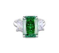 KnSam Anillo de compromiso auténtico Platinum PT950, clásico y pequeño anillo de boda con laboratorio creado en esmeralda verde rectángulo, para parejas de platino, moissanita, talla 48 (15,3)