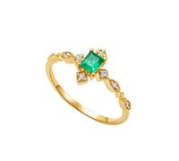 KnSam Anillo de compromiso de oro amarillo de 9 K/14 K/18 K, 0,15 quilates, esmeralda, para parejas, finos, rectángulos, verde, anillo auténtico con moissanite Au750/585/375, talla 47-70, Oro amarillo
