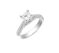 KnSam Anillo de compromiso de oro blanco 750 de 18 quilates, joyas de oro auténtico, creado en laboratorio, anillo de compromiso, clásico, corte princesa, blanco, anillo con diamante creado en oro