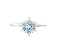 KnSam Anillo de compromiso de oro blanco de 9 K/14 K/18 K, copo de nieve, anillo de boda con aguamarina azul claro, Au 375/585/750 oro blanco alianzas diamante talla 47 - 65, Oro blanco 375 de 9