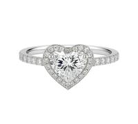 KnSam Anillo de compromiso de oro real Au 375/585/750, oro blanco, anillo de boda con corazón creado con laboratorio, diamante tallado en corazón, banda de boda oro blanco 9 K/14 K/18 K, talla 47 - 65