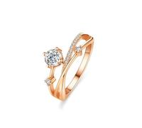KnSam Anillo de compromiso de oro rosa Au 375/585/750, anillo de compromiso con cruz con laboratorio creado con diamantes, alianzas de boda 9 K/14 K/18 K, oro rosa, talla 47 - 65, Oro rosa de 14