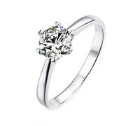 KnSam Anillo de mujer con diseño solitario con cuello de corazón de plata de ley 925 para mujer, plateado, Moissanite