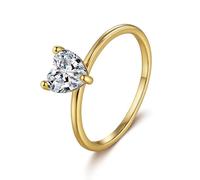 KnSam Anillo de oro amarillo Au 375/585/750, anillo de boda solitario con laboratorio creado con diamante tallado en corazón, 9 K/14 K/18 K, talla 47 - 65, Oro amarillo 585 de 14 quilates, Laboratorio