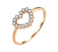 KnSam Anillo de oro auténtico de 9 K/14 K/18 K, oro blanco Creado en laboratorio, anillos de la amistad con diamante elegante corazón hueco, anillo Au750/585/375, talla 47-70, Oro rosa de 18 quilates