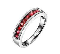 KnSam Anillo de plata de ley 925 para mujer, anillo de compromiso, anillos de amistad, anillo de boda, anillo de solicitud de rubí rojo simulado, talla 47-65, Plata de ley, Circonia cúbica