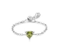 KnSam Anillo solitario de oro blanco Au 375/585/750, cadena ajustable, anillos de amistad con peridoto verde claro, corte triangular, 9 K/14 K/18 K, par de anillos, talla 47-65, Platino 950, Peridoto