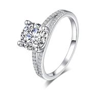 KnSam Anillo solitario de oro real de 9 K/14 K/18 K para parejas, 4 garras con diamante creado en laboratorio, alianzas de boda, oro blanco Au 375/585/750, talla 47-65, Oro blanco 585 de 14 quilates