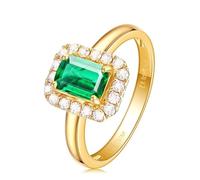 KnSam Anillos de boda de oro amarillo 750 de 18 quilates, joyas auténticas, banda de boda clásica con laboratorio, esmeralda, talla 49 - 70, Oro amarillo de 18 quilates (750), Laboratorio creado