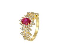 KnSam Anillos de boda de oro Au375/585/750, banda de boda clásica con rubí (corte ovalado rojo), oro amarillo de 9 K/14 K/18 K, joyas auténticas, tallas 47-65, Oro amarillo 585 de 14 quilates