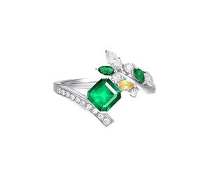 KnSam Anillos de boda de oro blanco Au750 de 18 quilates, 0,97 ct, diseño de esmeralda, hoja de corte cuadrado, verde, anillo de oro real con moissanita, oro de 18 quilates, talla 61 (19,4)
