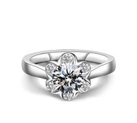 KnSam Anillos de oro blanco de 18 quilates para parejas, joyas auténticas, flores clásicas, anillos de amistad con laboratorio de diamantes, anillo de compromiso Au750, talla 49 - 70, Oro blanco de 18