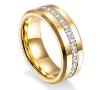 KnSam Anillos para hombre de acero de tungsteno de 8 mm, anillo de eternidad, anillos de boda para hombres con circonita, unisex, anillo de compromiso vintage, Acero de tungsteno, Circonita cúbica
