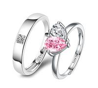 KnSam Anillos para parejas, grabado I Love You Corazón Zirconia Anillo de compromiso Aniversario para Mujer y Hombre, Plata Tamaño 2 Ajustable [Anillo Novedad], Cobre, Cubic Zirconia