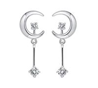 KnSam Au750 Pendientes de oro blanco, 0,14 ct laboratorio creado con diamantes para mujer, luna, corte redondo, blanco, joyas auténticas, pendientes para mujer, pequeños, 18 K
