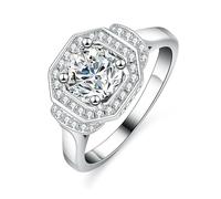KnSam Banda de boda auténtica de 9 K/14 K/18 K, oro blanco, anillos clásicos de amistad con diamante creado en laboratorio, oro blanco Au 375/585/750, talla 47-65, Oro blanco 585 de 14 quilates