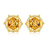 KnSam Boucle d'Oreille Femme Fine Boule Ajouré Citrine 6.6ct, Or 18 Carats Élégance Cadeau Noël