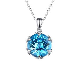 KnSam Collar auténtico para mujer de oro blanco de 9 K/14 K/18 K, elegante colgante clásico para mujer con topacio azul de 6,5 quilates, Au 375/585/750, oro blanco con diamante sin níquel, 40 + 5 cm