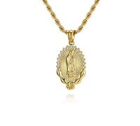 KnSam - Collar para hombre, acero inoxidable, colgante con medallón de Virgen María, incrustado de circonio, dorado y plateado, 20x30mm, Acero inoxidable, Circonita cúbica