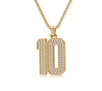 KnSam - Collar para hombre, acero inoxidable, número 7 10, diseño de pavé de circonio, color dorado y plateado, 30x41mm, Acero inoxidable, Circonita cúbica