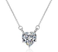 KnSam Collar para mujer de 18 quilates, oro blanco 750, cadena para mujer con corazón creado en laboratorio, diamante tallado en corazón, cadena para mujer, oro de 18 quilates, plata, 45 + 5 cm
